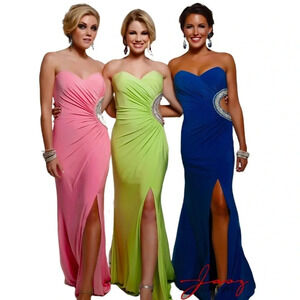 JASZ Dress Strapless Gown Open Side with Rhinestones Bright Green Size 00 NWT